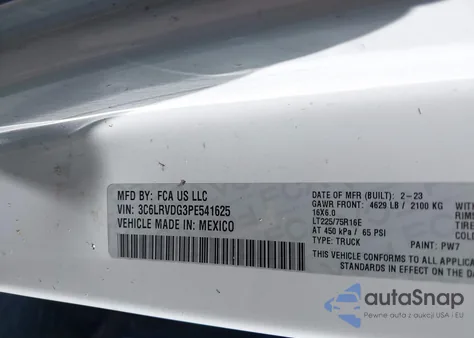 2023 Ram Promaster 2500 High Roof 159 Wb from USA, damaged, VIN 3C6LRVDG3PE541625
